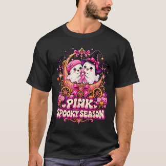 I oktober bär rosa spökhäxa bröstcancer t shirt