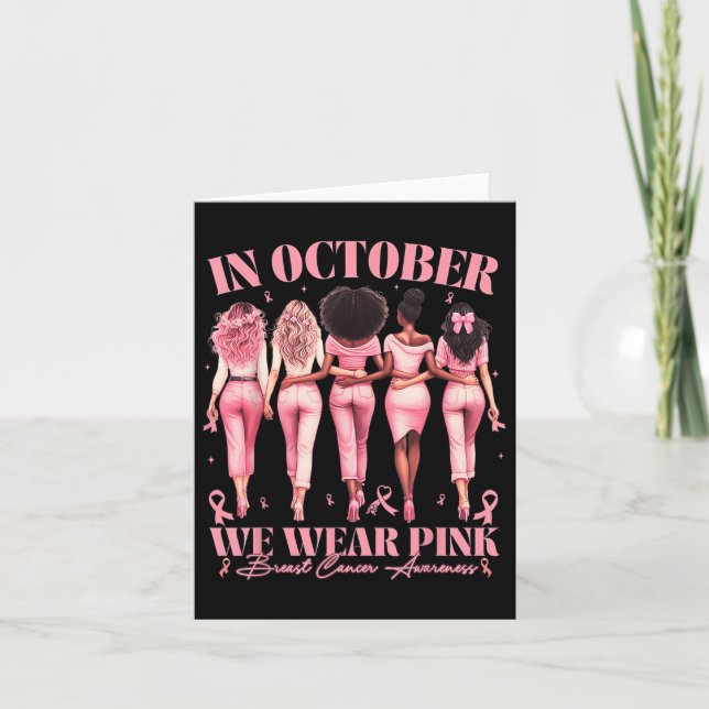 I Oktober Bär Vi Rosa Band Bröstcancer Medvetenhet Kort (Framsida)