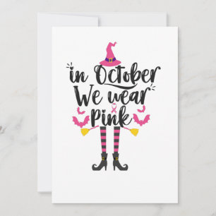 I Oktober Bär Vi Rosa Bröstcancer Häxa Present Inbjudningar