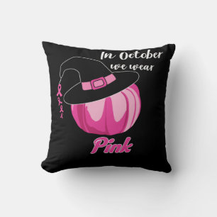 I oktober bär vi rosa för bröstcancerupplysning kudde