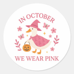 I Oktober Bär Vi Rosa Gås Häxa Halloween Runt Klistermärke
