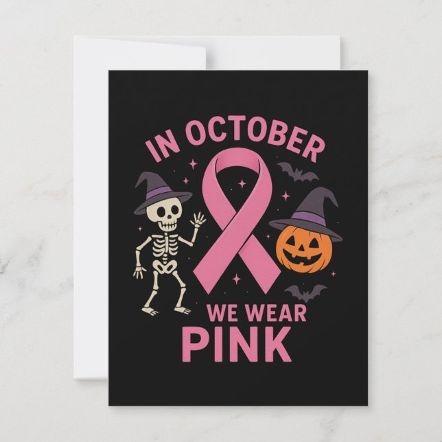 I Oktober Bär Vi Rosa Halloween Bröstcancer  Julkort (Framsida)