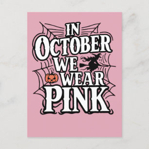 I oktober bär vi rosa Halloween-häxa Meddelande Vykort