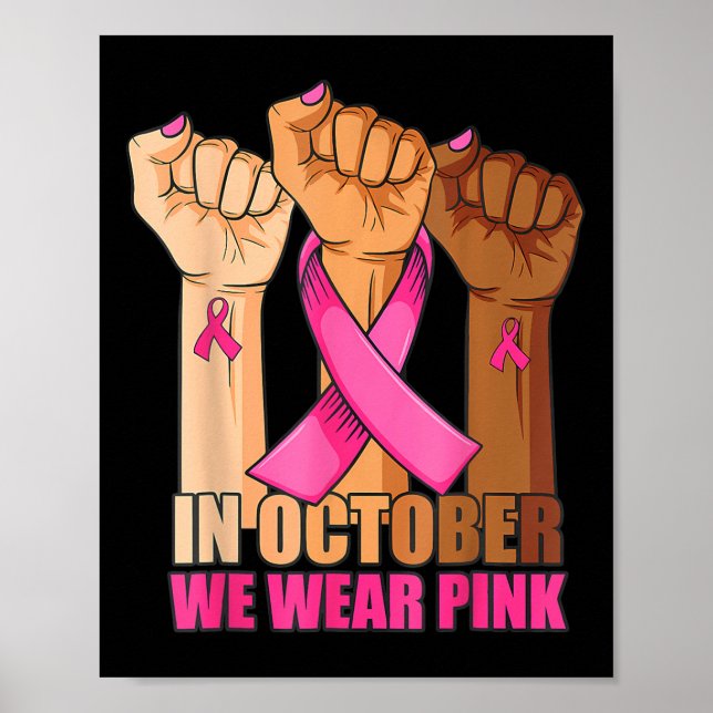 I Oktober Bär Vi Rosa Handuppräckning Bröstcancer  Poster (Framsidan)