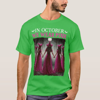 i Oktober Bär Vi Rosa Häxa Halloween Bröst Kan T Shirt