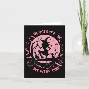 I Oktober Bär Vi Rosa Häxa Halloween Bröstburk Kort
