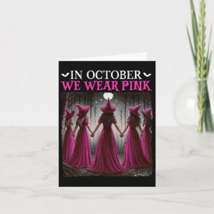 I Oktober Bär Vi Rosa Häxa Halloween Bröstburk Kort