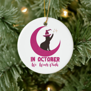I Oktober Bär Vi Rosa Katt Bröstcancer Medvetenhet Julgransprydnad Keramik