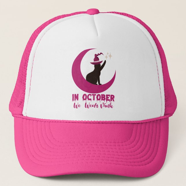 I Oktober Bär Vi Rosa Katt Bröstcancer Medvetenhet Keps (Framsida)