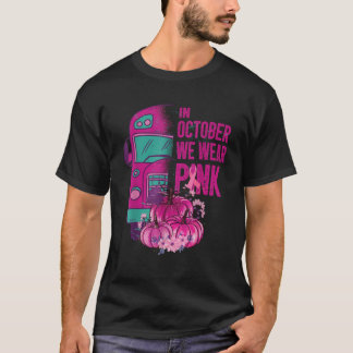 I oktober bär vi rosa skolbuss bröstcancer en t shirt