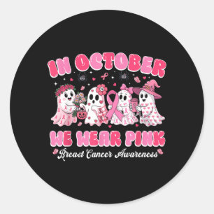 i oktober bär vi rosa spök bröstcancer Halloween Runt Klistermärke