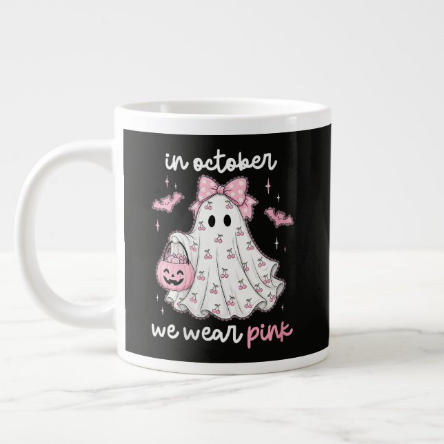 i Oktober Bär Vi Rosa Spök Halloween Jumbo Mugg (Vänster)