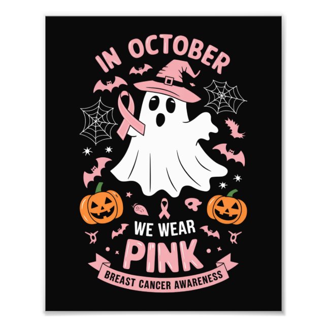 I Oktober Bär Vi Rosa Spökhäxa Bröstcancer Fototryck (Framsidan)