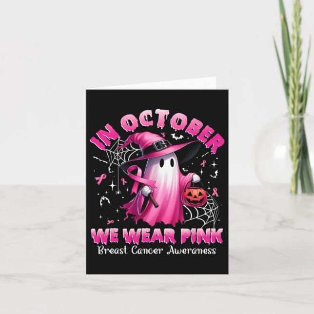 I Oktober Bär Vi Rosa Spökhäxa Bröstcancer  Kort (Framsida)