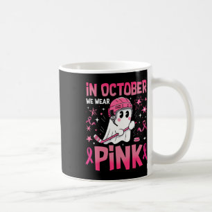I oktober bär vi rosa spökhockey bröstcancer kaffemugg