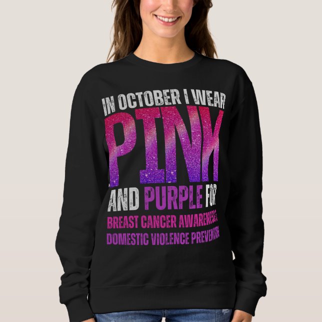 I oktober bära I rosa och lila för bröstcancer T Shirt (Framsida)