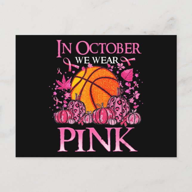 I oktober Bära Rosa Basketball Breast Cancer A Vykort (Framsida)