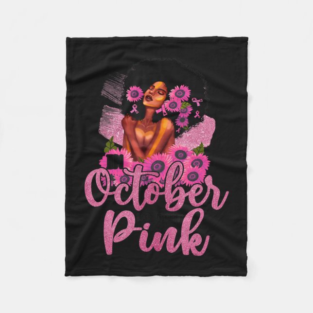 I oktober Bära Rosa Black Woman Breast Cancer Fleecefilt (Framsidan)