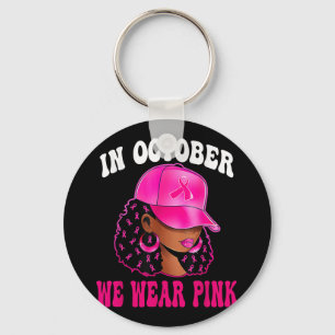 I oktober Bära Rosa Black Woman Breast Cancer Nyckelring