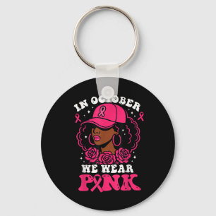 I oktober Bära Rosa Black Woman Breast Cancer Nyckelring