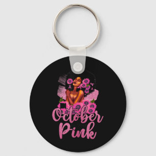 I oktober Bära Rosa Black Woman Breast Cancer Nyckelring