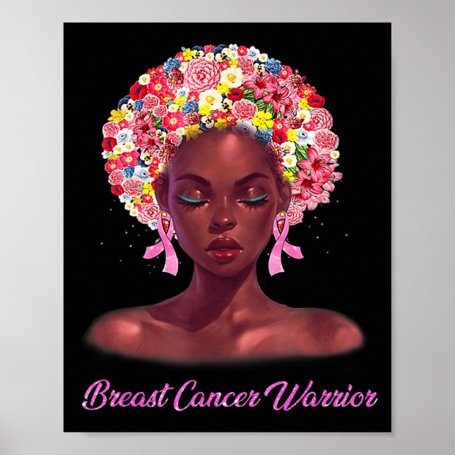 I oktober Bära Rosa Black Woman Breast Cancer Poster (Framsidan)
