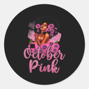 I oktober Bära Rosa Black Woman Breast Cancer Runt Klistermärke