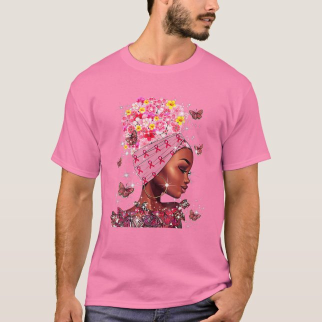 I oktober Bära Rosa Black Woman Breast Cancer T Shirt (Framsida)