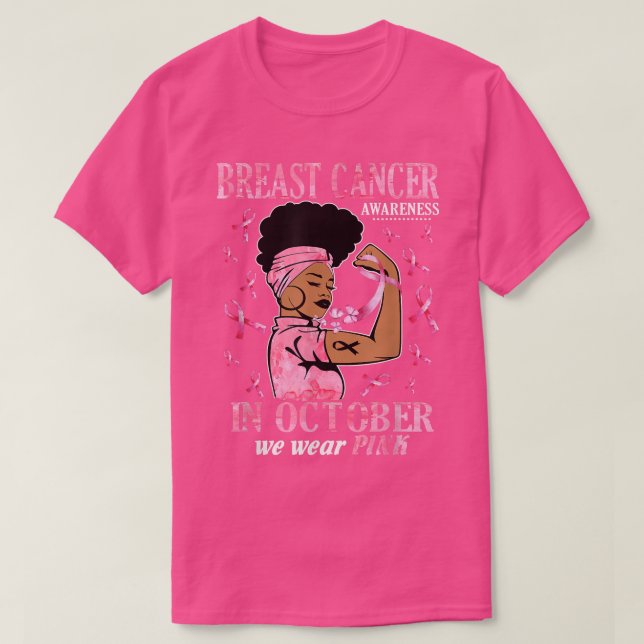 I oktober Bära Rosa Black Woman Breast Cancer T Shirt (Design framsida)