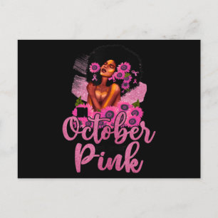 I oktober Bära Rosa Black Woman Breast Cancer Vykort
