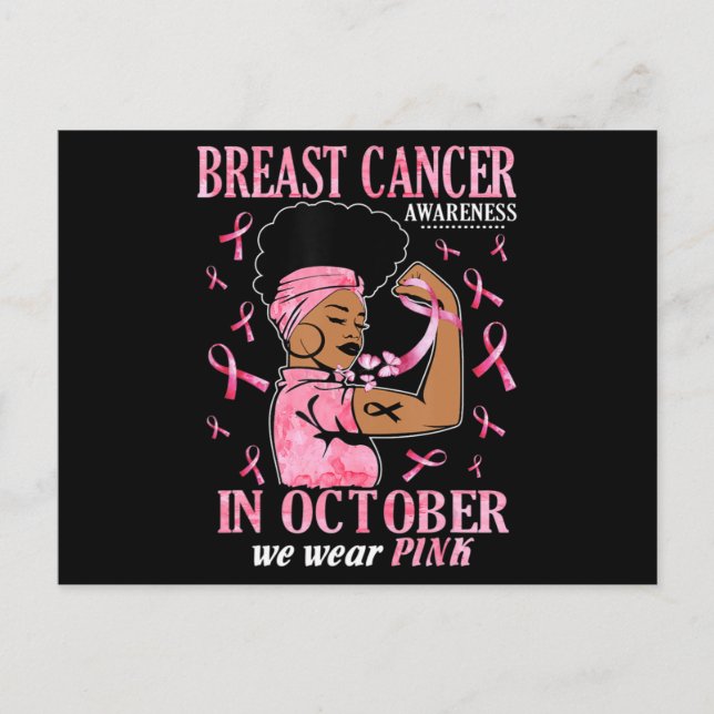 I oktober Bära Rosa Black Woman Breast Cancer Vykort (Framsida)