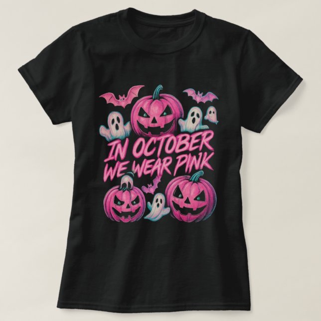 I oktober Bära Rosa Bootleg Halloween Design Desig T Shirt (Design framsida)