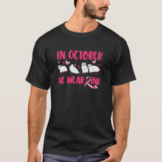 I oktober Bära Rosa Breast Cancer Cat Ghost Ha T Shirt