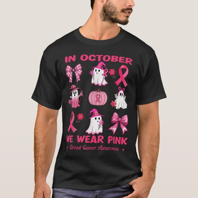 I oktober Bära Rosa Breast Cancer Cute Spöken T Shirt (Framsida)