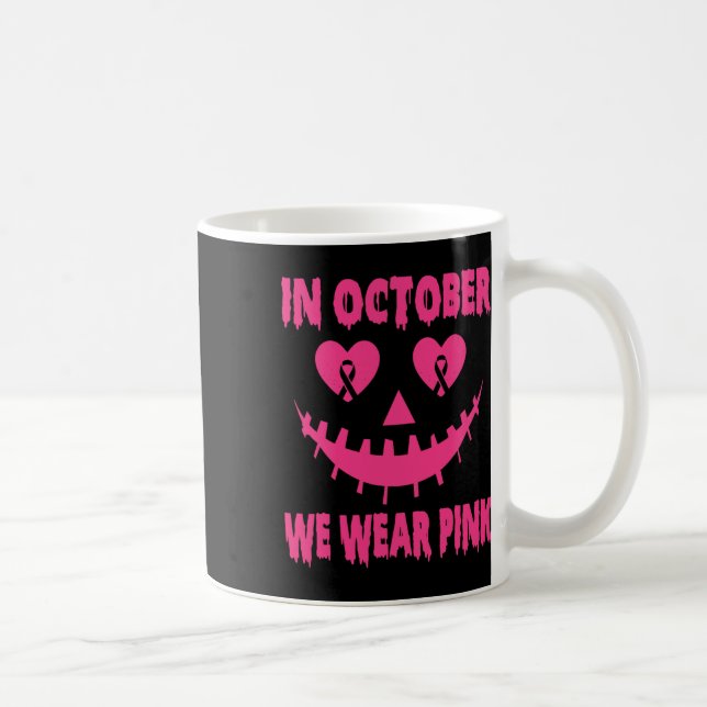 I oktober Bära Rosa Breast Cancer Halloween Pu Kaffemugg (Höger)