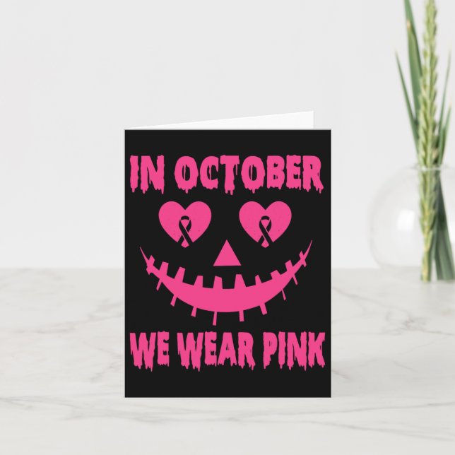I oktober Bära Rosa Breast Cancer Halloween Pu Kort (Framsida)