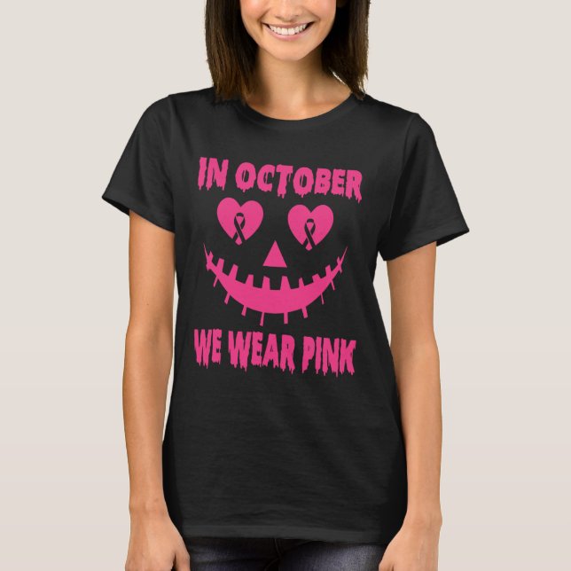 I oktober Bära Rosa Breast Cancer Halloween Pu T Shirt (Framsida)