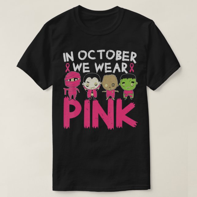 I oktober Bära Rosa Breast Cancer Halloween  T Shirt (Design framsida)