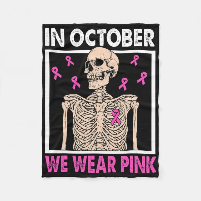 I oktober Bära Rosa Breast Cancer Skeleton Hal Fleecefilt (Framsidan)