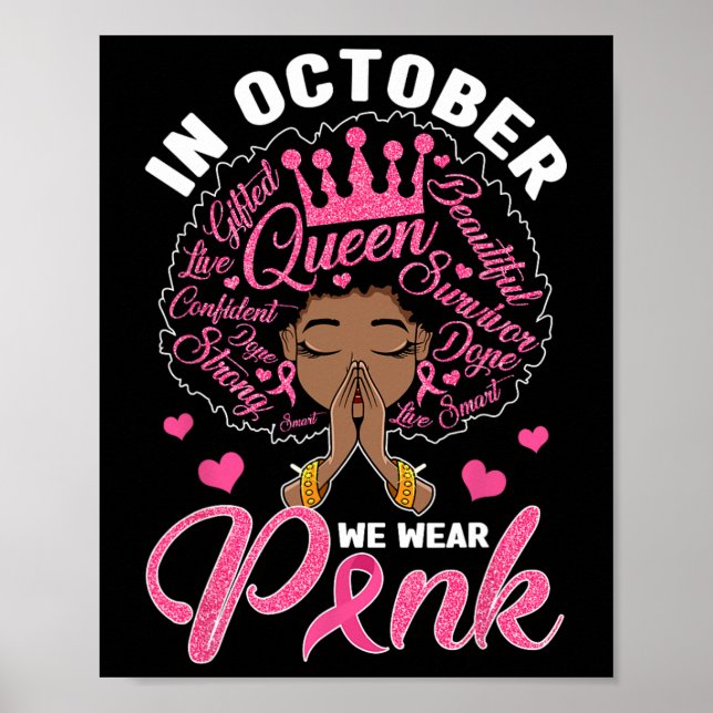 I oktober Bära Rosa Breast Cancer Warrior Blac Poster (Framsidan)
