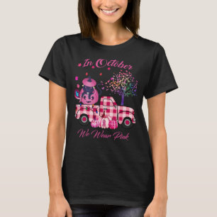 I oktober Bära Rosa Cat Pumpkin Lastbil Breast T Shirt