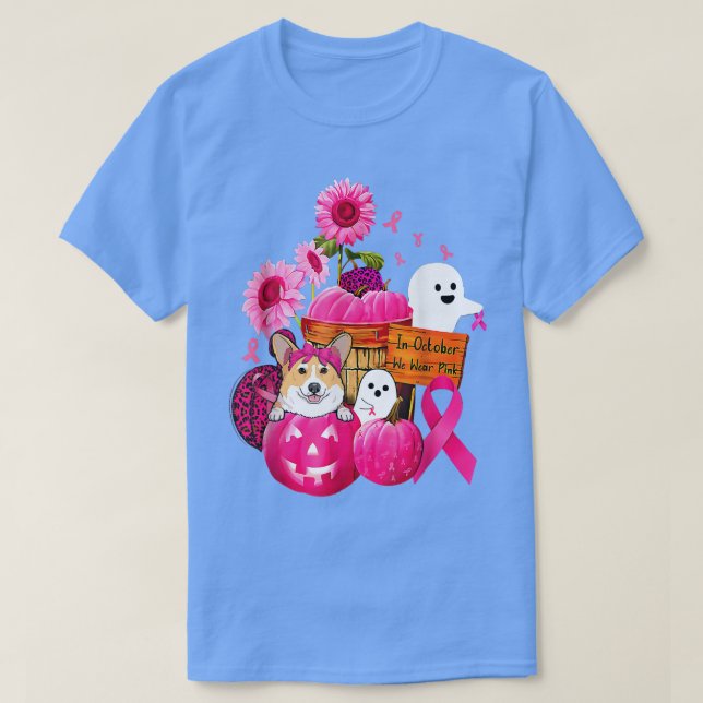 I oktober Bära Rosa Corgi Breast Cancer Hallow T Shirt (Design framsida)