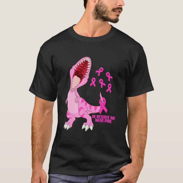 I oktober Bära Rosa Dinosaur Trex Dino Kid Boy T Shirt (Framsida)