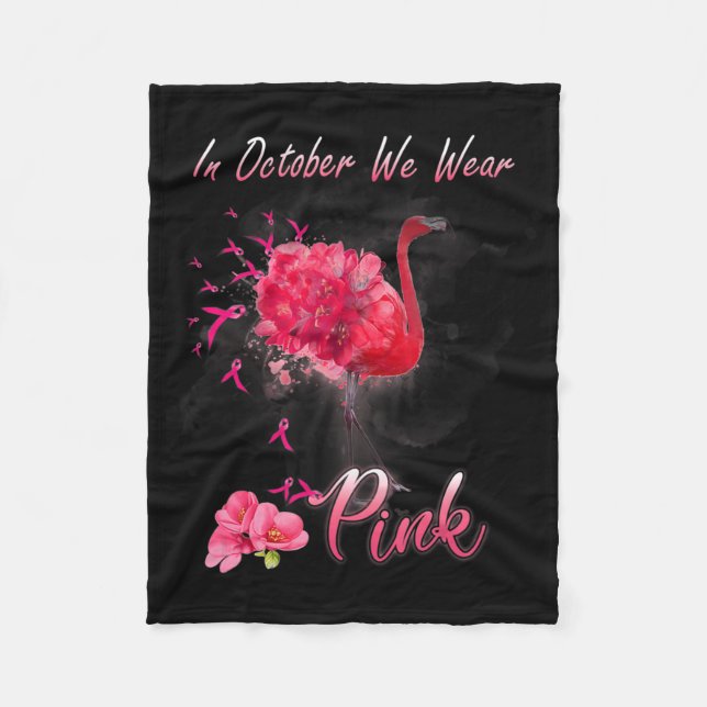 I oktober Bära Rosa Flamingo Breast Cancer Awa Fleecefilt (Framsidan)