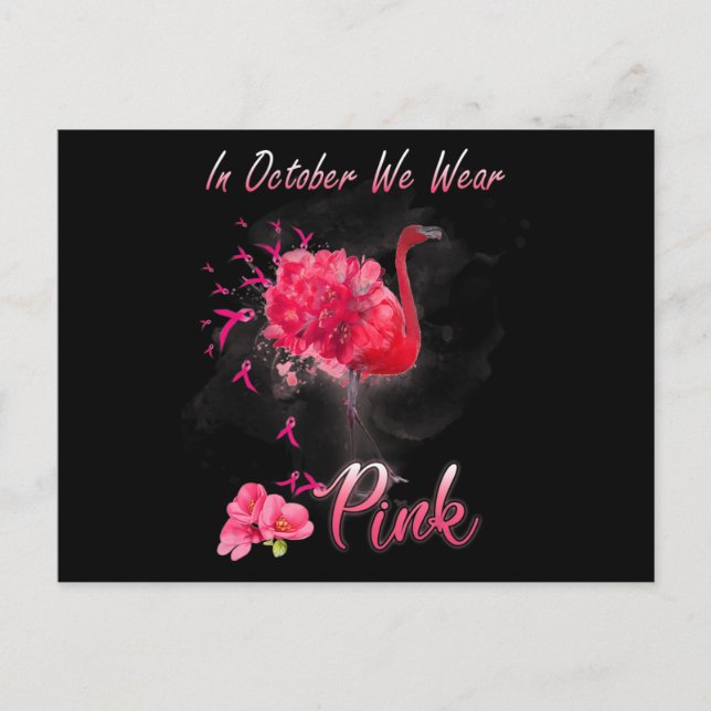 I oktober Bära Rosa Flamingo Breast Cancer Awa Vykort (Framsida)