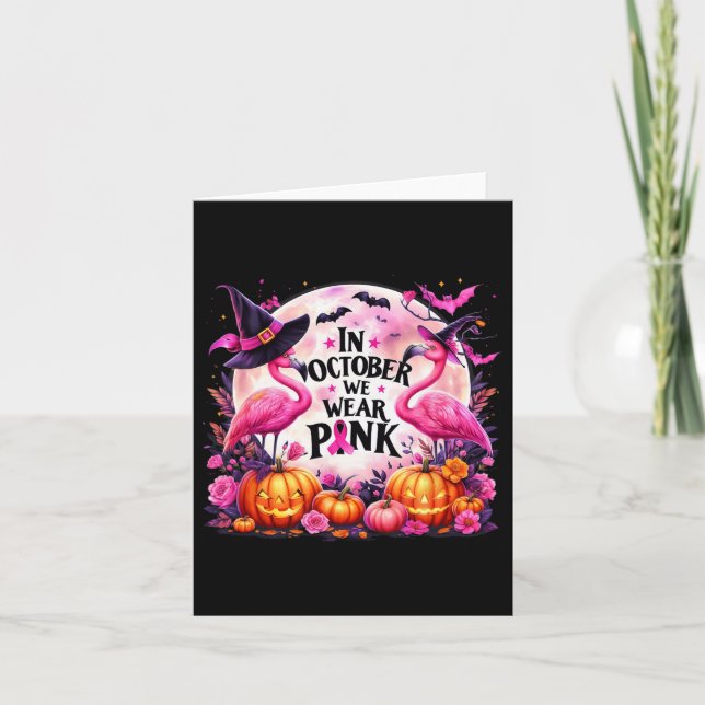 I oktober Bära Rosa Flamingo Breast Cancer Hal Kort (Framsida)