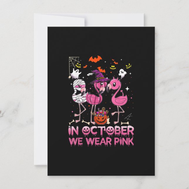 I oktober Bära Rosa Flamingo Halloween Breast Inbjudningar (Framsida)