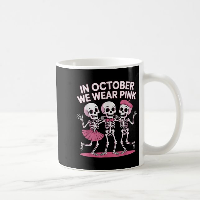 I oktober Bära Rosa Funny Skeleton Halloween F Kaffemugg (Höger)