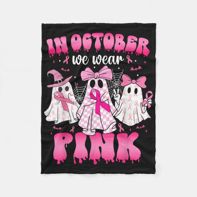 I oktober Bära Rosa Ghost Breast Cancer Awaren Fleecefilt (Framsidan)