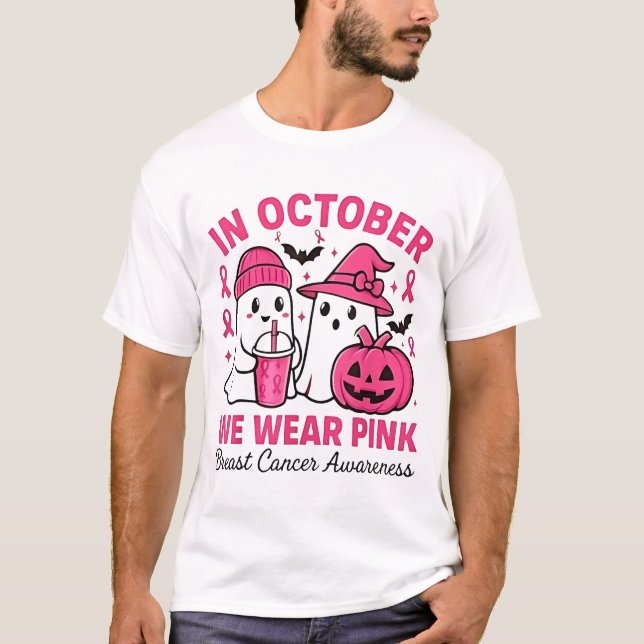 I oktober Bära Rosa Ghost Breast Cancer Awaren T Shirt (Framsida)